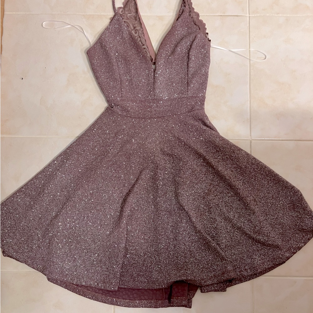Purple sparkle dress, with open lace back